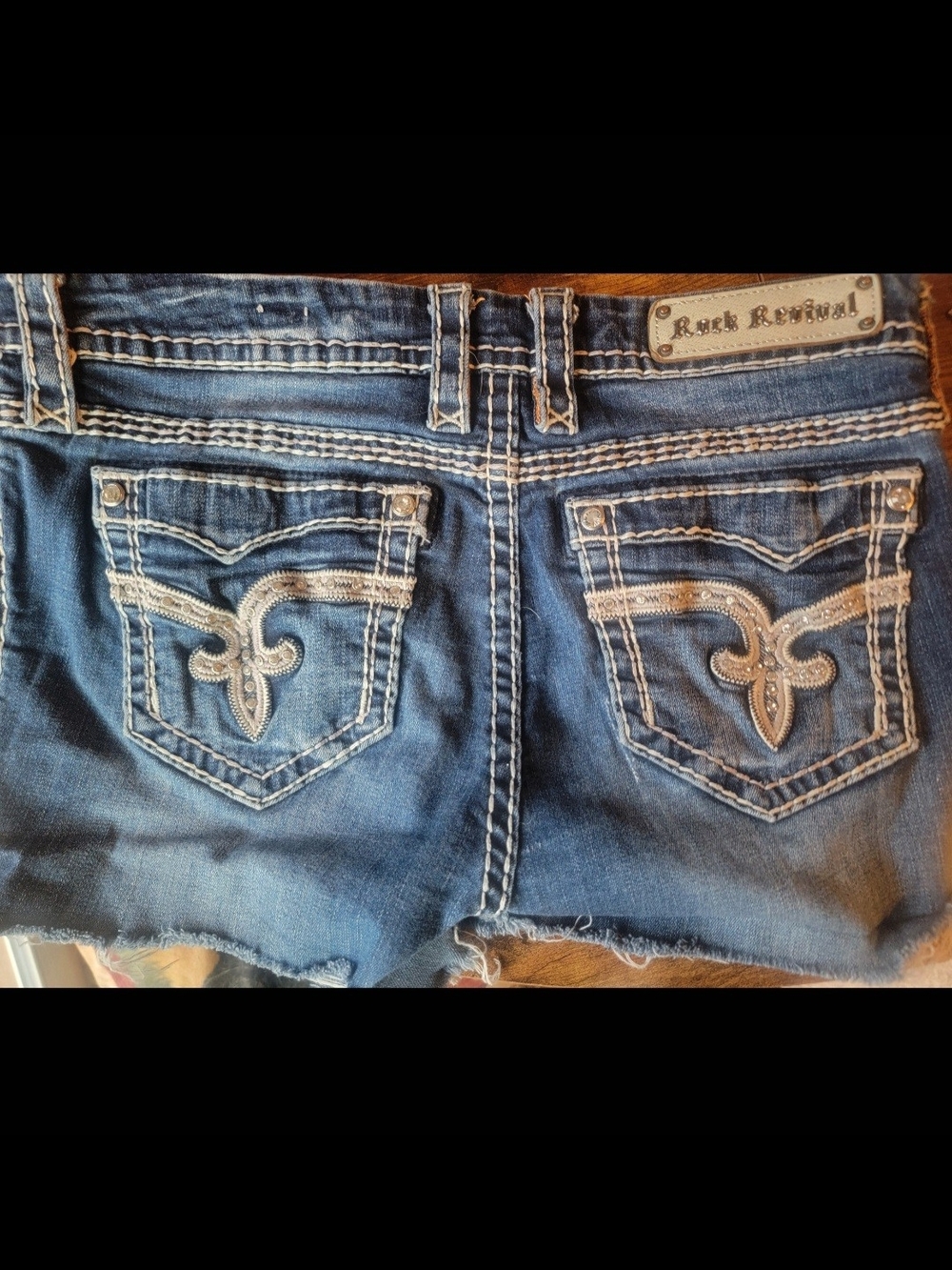 Rock Revival Embroidered Denim Shorts - Blue